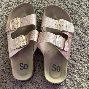 knock off rose gold glittery birkenstock’s